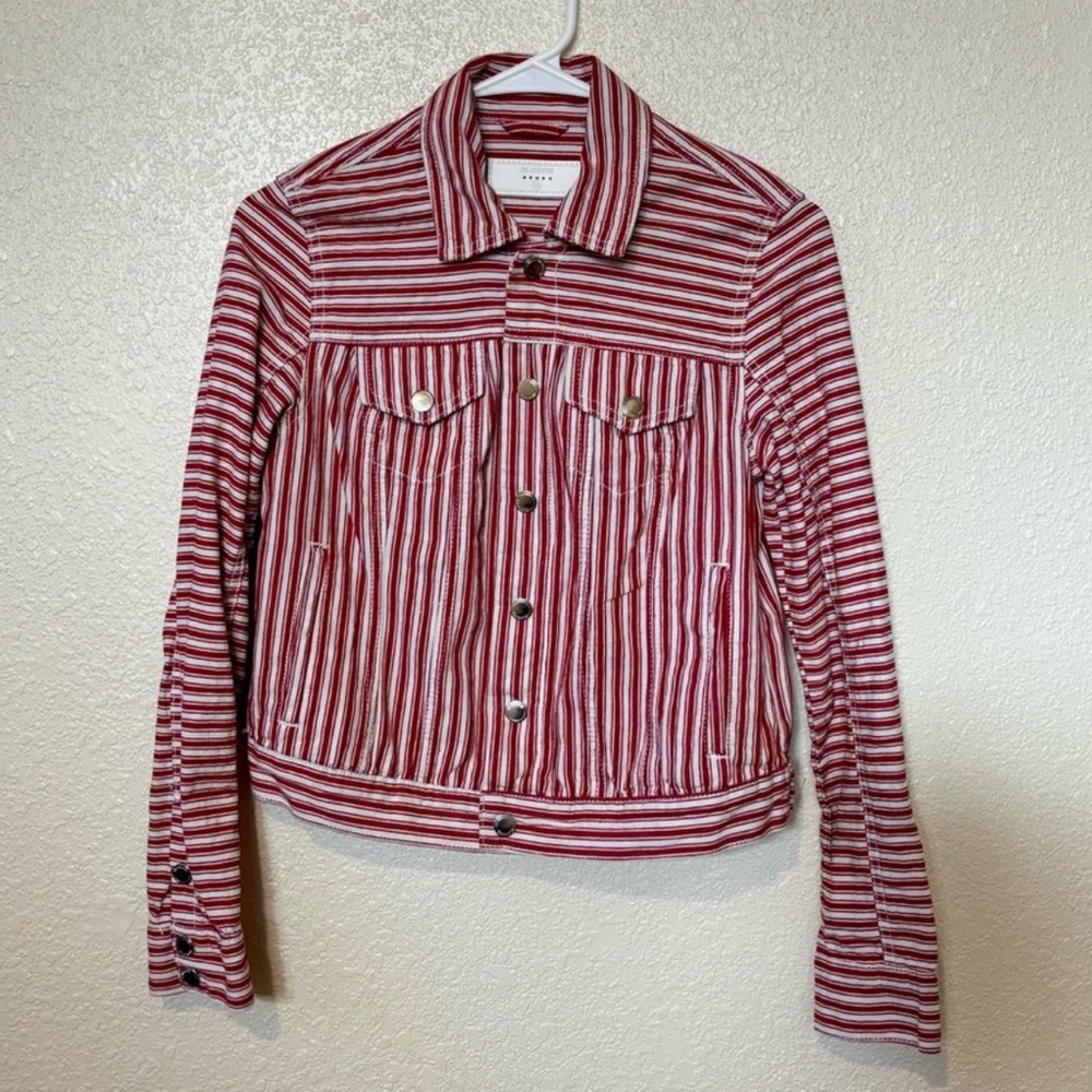 Blank NYC Red & White Striped Button Down Cropped Jacket Extra Small